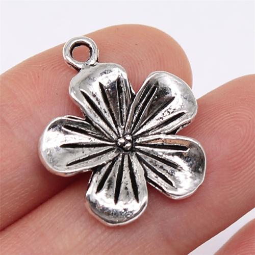 Pendentifs fleurs en alliage de zinc, Plaqué de couleur d'argent, DIY, 23x20mm, Vendu par PC