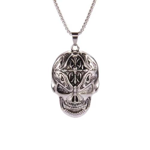 Partículas de acero collar, con colgante de aleación del cinc, Calavera, Diseño de Halloween & para hombre, longitud:aproximado 27.6 Inch, Vendido por UD