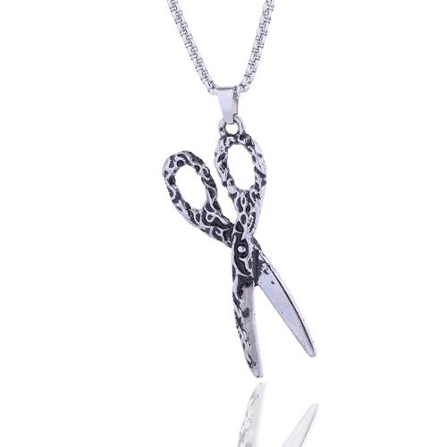 Titanium Steel Necklace with zinc alloy pendant Scissors vintage & for man silver color Length Approx 27.6 Inch Sold By PC