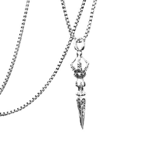 Acier titane collier, avec Pendentif en alliage de zinc, Vajra bouddhiste, Vintage & pour homme, argent, Longueur:Environ 27.6 pouce, Vendu par PC