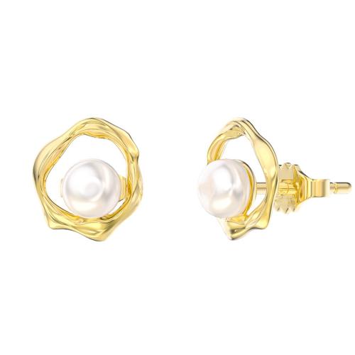 Brass Stud Earring with Freshwater Pearl fashion jewelry & for woman golden 7mm Sold By Pair