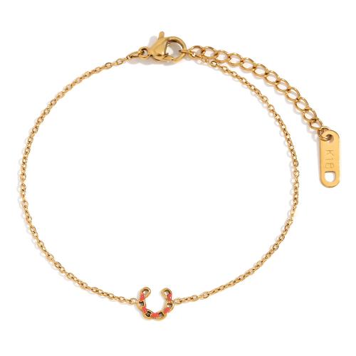 Stainless Steel Jewelry Bracelet, 304 Stainless Steel, with 3cm extender chain, 18K gold plated, fashion jewelry & for woman & enamel, golden, Length:Approx 16 cm, Sold By PC