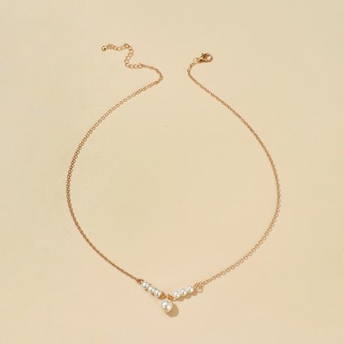 Collier de bijoux en alliage de zinc, avec perle de plastique, bijoux de mode & pour femme, Longueur:Environ 45 cm, Vendu par PC