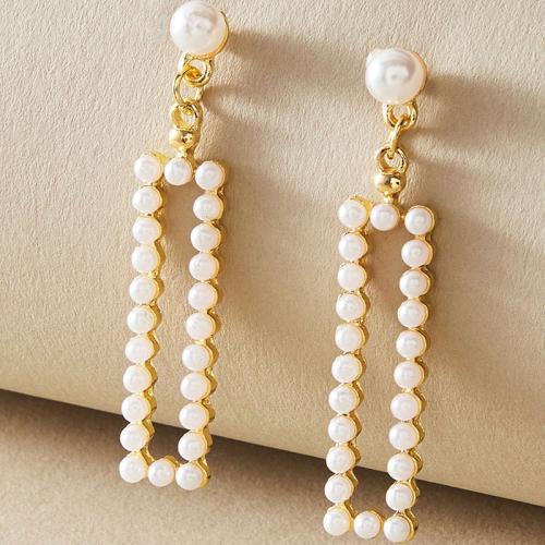 Zinklegering oorknoppen, Zinc Alloy, met Plastic Pearl, mode sieraden & voor vrouw, 9x45mm, Verkocht door pair