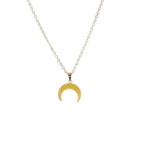 Collier de bijoux en acier inoxydable, Acier inoxydable 304, avec 5cm chaînes de rallonge, lune, poli, bijoux de mode & pour femme, doré, 18x23mm, Longueur:Environ 45 cm, Vendu par PC