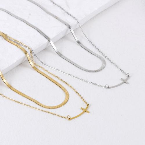 Stainless Steel Jewelry Necklace, 304 Stainless Steel, Cross, Double Layer & fashion jewelry & for woman, more colors for choice, Sold By PC