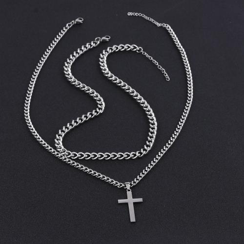 Stainless Steel Jewelry Necklace, 304 Stainless Steel, with 5cm extender chain, Cross, 2 pieces & fashion jewelry & Unisex, more colors for choice, Length:Approx 45 cm, Approx 50 cm, Sold By Set