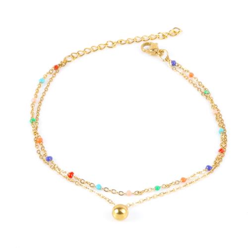 Anklet de acero inoxidable, acero inoxidable 304, con 5cm extender cadena, Doble capa & para mujer & esmalte, dorado, longitud:aproximado 21 cm, Vendido por UD