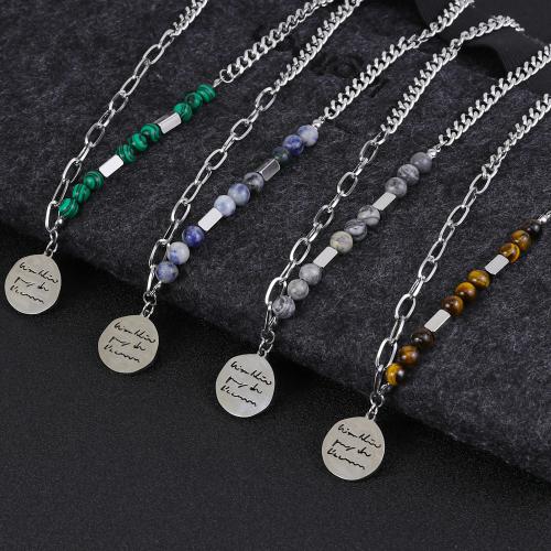 Stainless Steel Jewelry Necklace, 304 Stainless Steel, with Gemstone, polished, fashion jewelry & different materials for choice & for man, Length:Approx 50 cm, Sold By PC