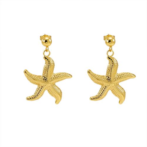 Stainless Steel Drop Earring, 304 Stainless Steel, Starfish, 18K gold plated, fashion jewelry & for woman, golden, 41x29mm, Sold By Pair