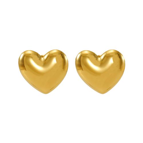 Stainless Steel Stud Earrings, 304 Stainless Steel, Heart, 18K gold plated, fashion jewelry & for woman, golden, 27x29mm, Sold By Pair