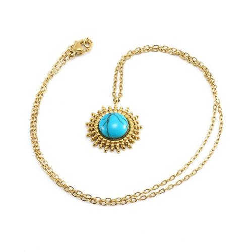 Stainless Steel Jewelry Necklace 304 Stainless Steel with turquoise 18K gold plated fashion jewelry & for woman golden 20mm Sold Per Approx 45 cm Strand