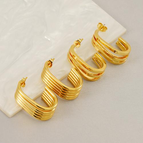 Pendientes de Acero Inoxidable, acero inoxidable 304, 18K chapado en oro, Joyería & diferentes estilos para la opción & para mujer, dorado, Vendido por Par