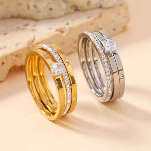 Rhinestone Stainless Steel Finger Ring 304 Stainless Steel three pieces & Unisex & with rhinestone Sold By Set