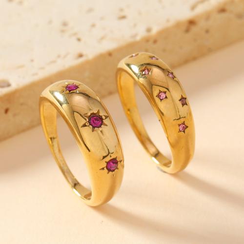 Rhinestone Stainless Steel Finger Ring 304 Stainless Steel  & for woman & with rhinestone golden Sold By PC