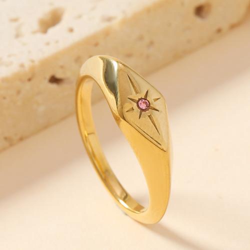 Rhinestone Stainless Steel Finger Ring 304 Stainless Steel 18K gold plated & for woman & with rhinestone golden Sold By PC