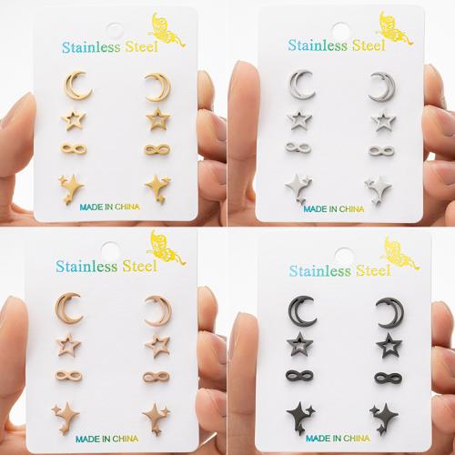 Stainless Steel Stud Earrings, 304 Stainless Steel, Vacuum Ion Plating, fashion jewelry & for woman, more colors for choice, 4Pairs/Set, Sold By Set