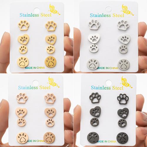 Stainless Steel Stud Earrings, 304 Stainless Steel, Claw, Vacuum Ion Plating, fashion jewelry & for woman, more colors for choice, 4Pairs/Set, Sold By Set