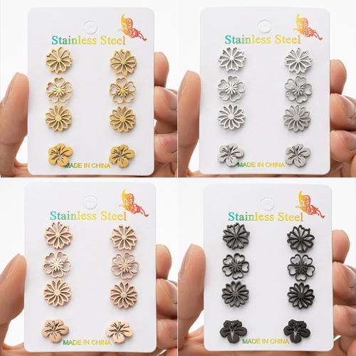 Stainless Steel Stud Earrings 304 Stainless Steel Flower Vacuum Ion Plating fashion jewelry & for woman Sold By Set