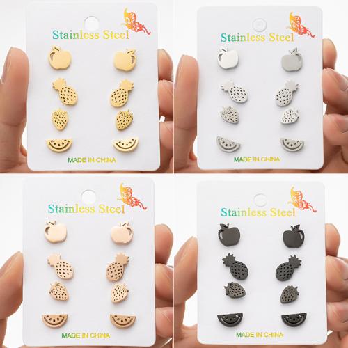 Stainless Steel Stud Earrings, 304 Stainless Steel, Fruit, Vacuum Ion Plating, fashion jewelry & for woman, more colors for choice, 4Pairs/Set, Sold By Set