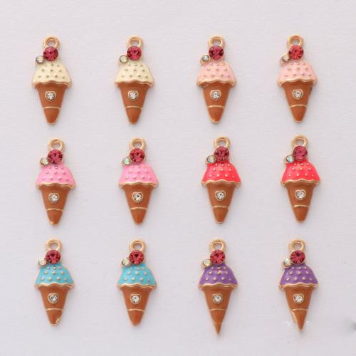 Zinc Alloy Enamel Pendants Ice Cream gold color plated DIY & with rhinestone nickel lead & cadmium free Approx Sold By Bag