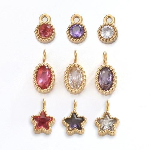 Stainless Steel Pendants, 304 Stainless Steel, gold color plated, DIY & different styles for choice & micro pave cubic zirconia, more colors for choice, 6PCs/Bag, Sold By Bag