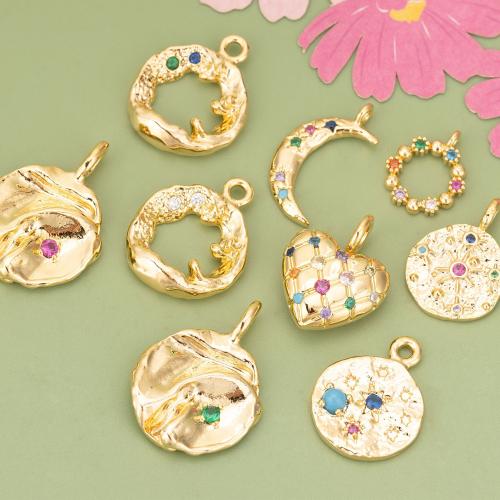 Brass Jewelry Pendants, with Cubic Zirconia, gold color plated, DIY & different styles for choice, more colors for choice, nickel, lead & cadmium free, Sold By PC