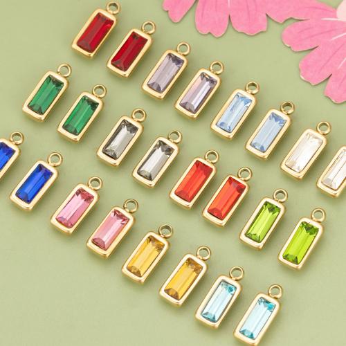 Stainless Steel Pendants, 316L Stainless Steel, with Cubic Zirconia, Rectangle, gold color plated, DIY, more colors for choice, nickel, lead & cadmium free, 8.80x4.40mm, Sold By PC