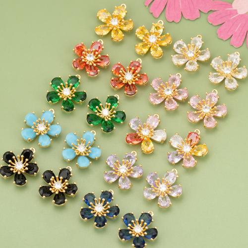 Brass Jewelry Pendants with Cubic Zirconia Flower plated DIY nickel lead & cadmium free Sold By PC