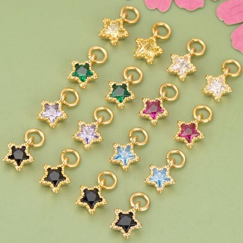 Colgantes de la joyería de cobre amarillo, metal, con cúbica circonia, Estrella, chapado, Bricolaje, más colores para la opción, libre de níquel, plomo & cadmio, 7.80x6mm, Vendido por UD