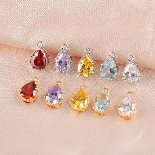 Brass Jewelry Pendants with Cubic Zirconia Teardrop gold color plated DIY nickel lead & cadmium free Sold By PC