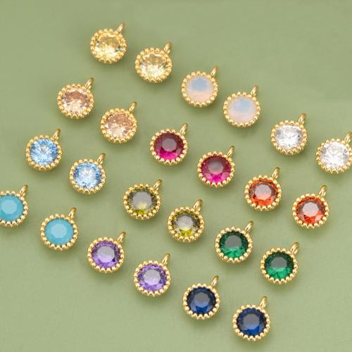 Brass Jewelry Pendants, with Cubic Zirconia, Round, gold color plated, DIY, more colors for choice, 5x5mm, Sold By PC