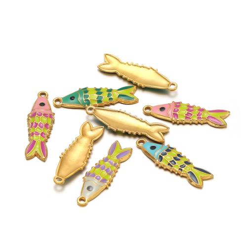 Stainless Steel Animal Pendants, 304 Stainless Steel, Fish, gold color plated, DIY & enamel, more colors for choice, 26x8mm, 5PCs/Bag, Sold By Bag