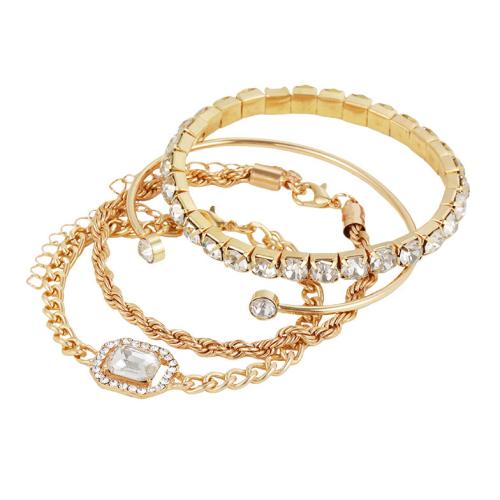 Lo zinco in lega Bangle Jewelry, lega in zinco, placcato, 4 pezzi & gioielli di moda & con strass, nessuno, assenza di nichel,piombo&cadmio, Venduto da set