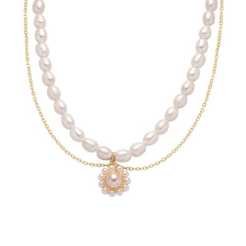 Freshwater Pearl Brass Necklace with Brass with 6cm extender chain fashion jewelry golden Length 36 cm Sold By PC