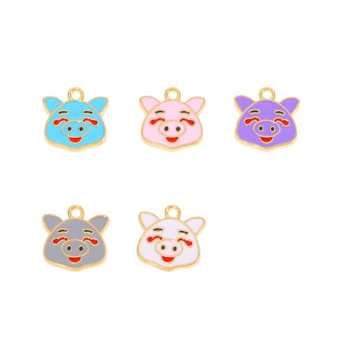 Zinc Alloy Enamel Pendants Pig gold color plated DIY nickel lead & cadmium free Sold By Bag