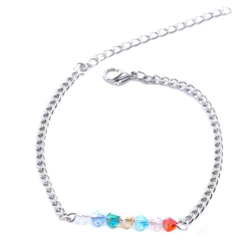 Bijoux bracelet en acier inoxydable, Acier inoxydable 304, avec cristal, Placage, bijoux de mode & unisexe, couleur originale, Vendu par PC