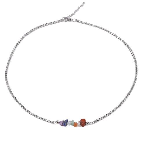 Collier d'acier titane, avec Pierre naturelle, avec 5cm chaînes de rallonge, Placage, bijoux de mode & pour homme, couleur originale, Longueur:45 cm, Vendu par PC