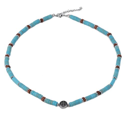 Stainless Steel Jewelry Necklace, 304 Stainless Steel, with turquoise, with 5cm extender chain, polished, fashion jewelry & for man, Length:50 cm, Sold By PC