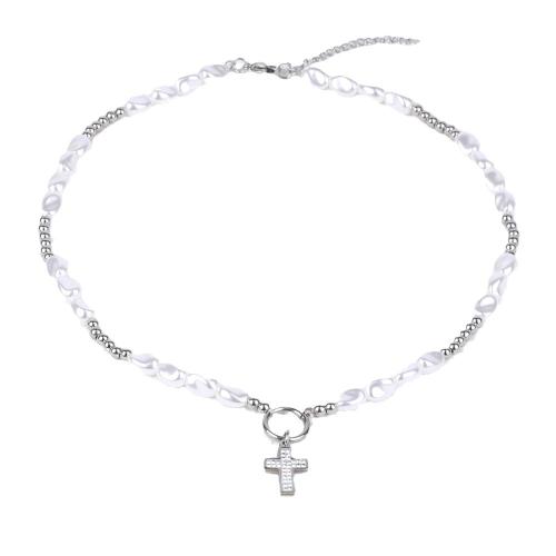 Stainless Steel Jewelry Necklace 304 Stainless Steel with Plastic Pearl with 5cm extender chain fashion jewelry & Unisex Length 45 cm Sold By PC