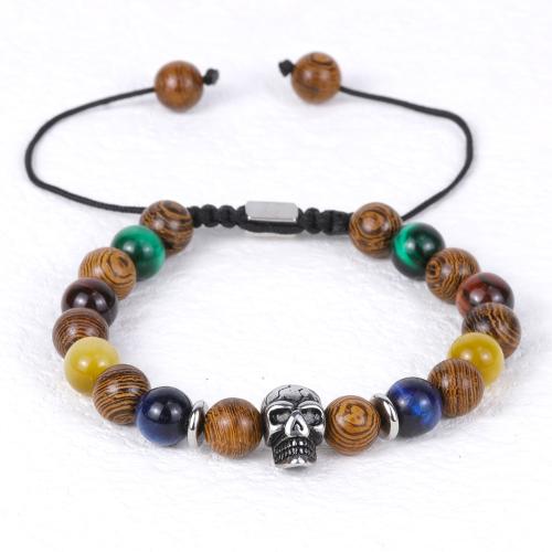 Wood Bracelets, Wenge, with Tiger Eye & 304 Stainless Steel, with 7cm extender chain, fashion jewelry & for man, mixed colors, Length:19 cm, Sold By PC