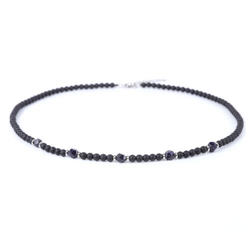 Collier bijoux de pierre gemme, Abrazine Stone, avec pierre gemme & Acier inoxydable 304, avec 5cm chaînes de rallonge, bijoux de mode & différents matériaux pour le choix & pour homme, noire, Longueur 46 cm, Vendu par PC