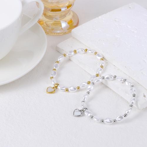 Stainless Steel Jewelry Bracelet, 304 Stainless Steel, with Shell & Plastic Pearl, plated, fashion jewelry & for woman, more colors for choice, Length:18 cm, Sold By PC