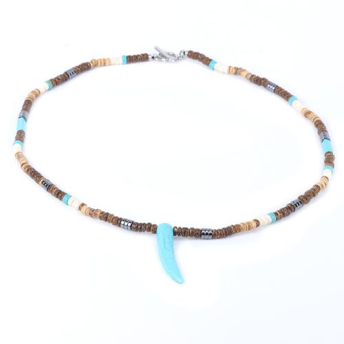 Collier bijoux de pierre gemme, noix de coco, avec turquoise & Hématite & Acier inoxydable 304, bijoux de mode & pour homme, couleurs mélangées, Longueur:60 cm, Vendu par PC