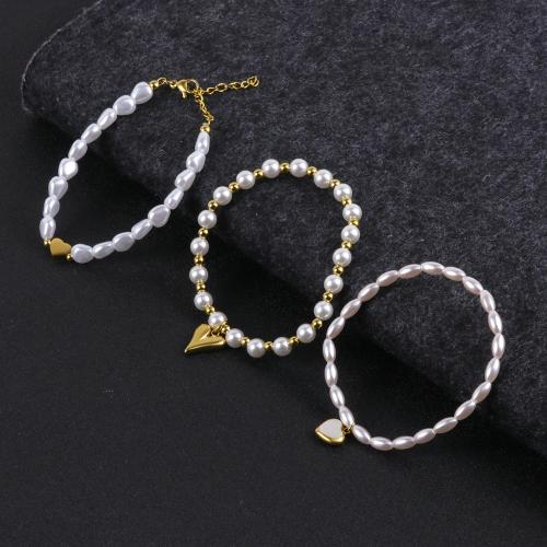 Stainless Steel Jewelry Bracelet, 304 Stainless Steel, with Shell & Plastic Pearl, plated, fashion jewelry & different styles for choice & for woman, Sold By PC