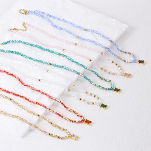 Crystal Necklace, with Brass & 304 Stainless Steel, with 5cm extender chain, handmade, fashion jewelry & for woman, more colors for choice, Length:44 cm, Sold By PC