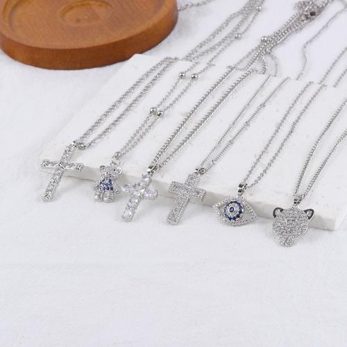 Stainless Steel Jewelry Necklace 304 Stainless Steel with Cubic Zirconia & Crystal & Brass with 5cm extender chain fashion jewelry & for woman original color Length 45 cm Sold By PC