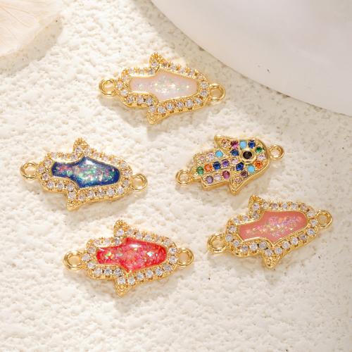 Cubic Zirconia Micro Pave Brass Connector with Opal & Shell plated DIY & micro pave cubic zirconia & enamel Sold By PC