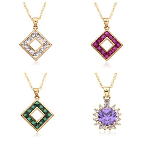 Collier en laiton cubique Zircon Micro Pave, Placage, styles différents pour le choix & pavé de micro zircon & pour femme, plus de couleurs à choisir, Longueur:Environ 41-50 cm, Vendu par PC