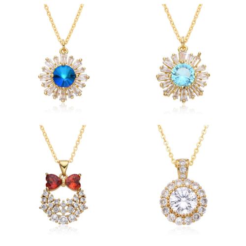 Collier en laiton cubique Zircon Micro Pave, Placage, styles différents pour le choix & pavé de micro zircon & pour femme, plus de couleurs à choisir, Longueur:Environ 41-50 cm, Vendu par PC